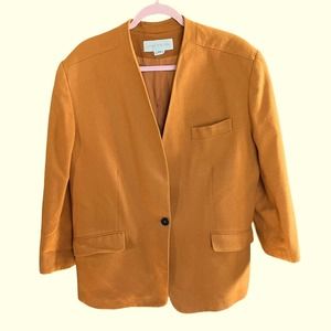 Vintage Jones New York  Camel Color Collarless Blazer Jacket Womens Lined Button